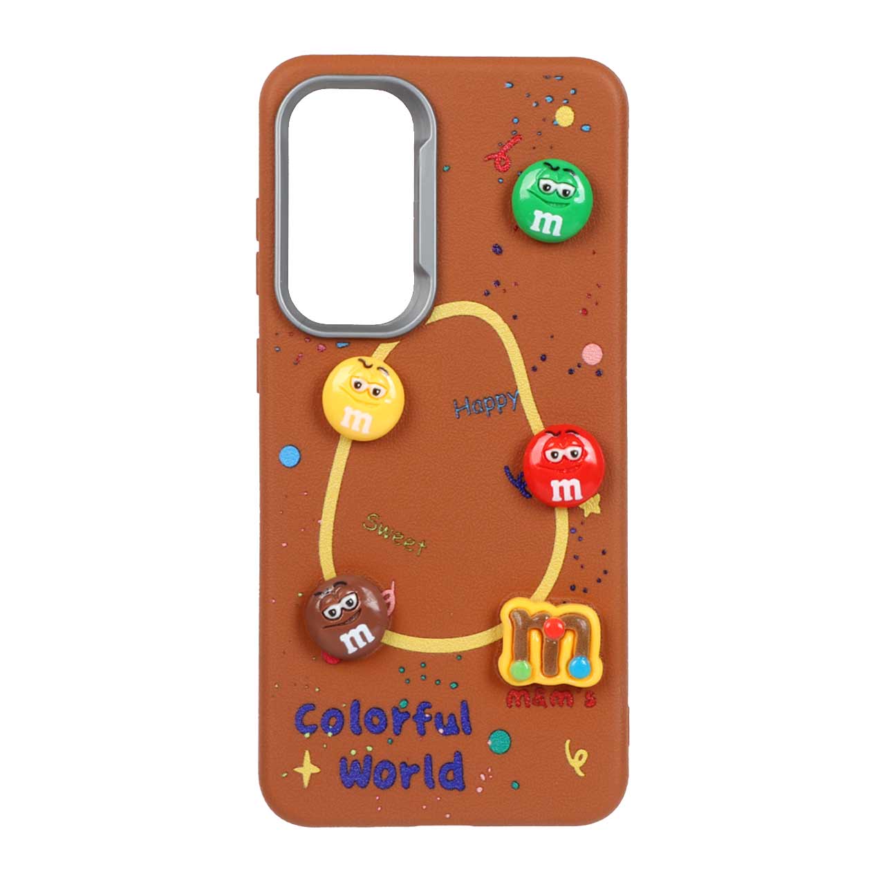 قاب Texture عروسک برجسته m&m مدل Samsung Galaxy S24 FE - قهوه ای